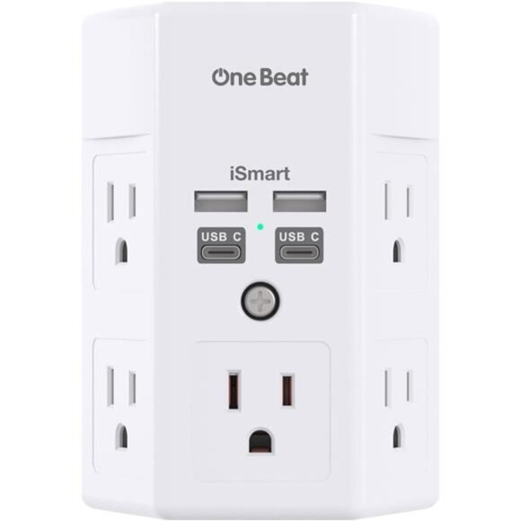 Surge Protector, 5 Outlets Extender with 4 USB Ports(USB C), 3-Side 1680J Power - Picture 1 of 8